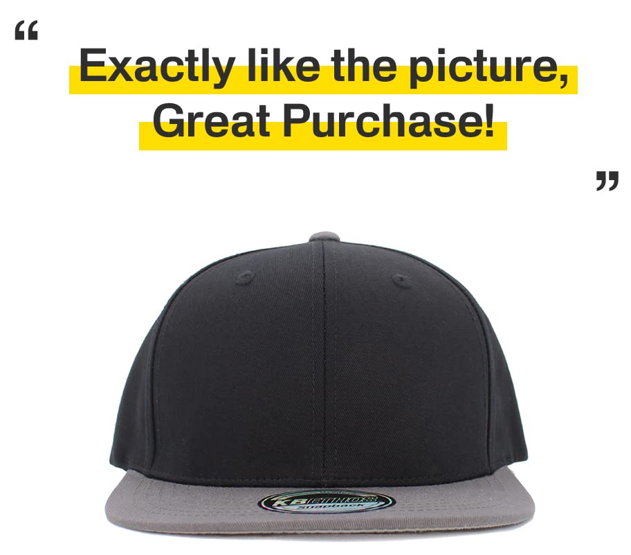 KBETHOS Classic Snapback Hat Blank Cap Underbrim Cotton Wool Blend Flat Visor Adjustable Unisex - color: Black Dark Gray