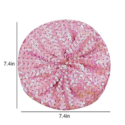 JUMISEE Sparkly Sequin Berets for Women Girls Fashion Beanie Hat Costume Accessories for Festival Party Dance - color: Pink