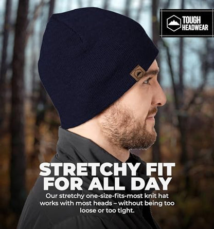 Tough Headwear Knit Beanie Hat - Stretch Fit Winter Hats for Men - Breathable Beanie for Women - Durable Acrylic Winter Cap - color: Navy Blue