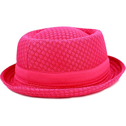 The Hat Depot Unisex Light Weight Classic Soft Cool Mesh Pork Pie hat - color: Hot Pink, size: Small-Medium