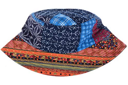 BYOS Unisex Trendy Reversible Lightweight Printed Bucket Hat Packable Outdoor - color: Hippie Patch Multi Red