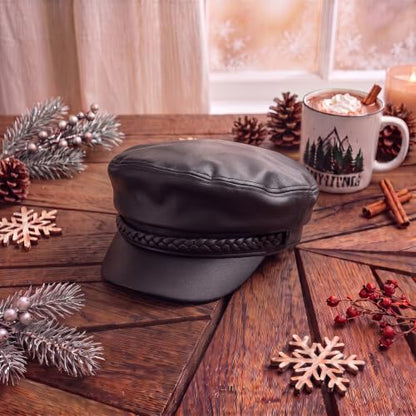 C.C Cotton Fisherman Cap for Women – Classic Fiddler Hat, Lightweight Breathable Cotton, Trendy Greek Fisherman Style - color: Faux Leather-brown