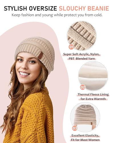 Womens Winter Beanie Hat Scarf Gloves Headband Set, Slouchy Beanie Ear Warmer Knit Scarf Touchscreen Gloves Warm 4 Gift Set - color: Army