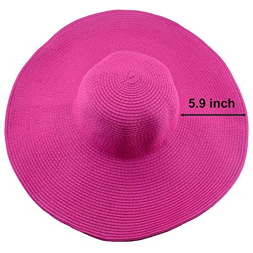 Wide Brim Roll-up Big Beautiful Solid Color Floppy Hat - color: Hot Pink