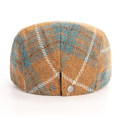 Men Wool Blend Flat-Top Tweed Newsboy Hat/Ivy Cap/Adjustable Plaid Driver's Hat - color: Khaki