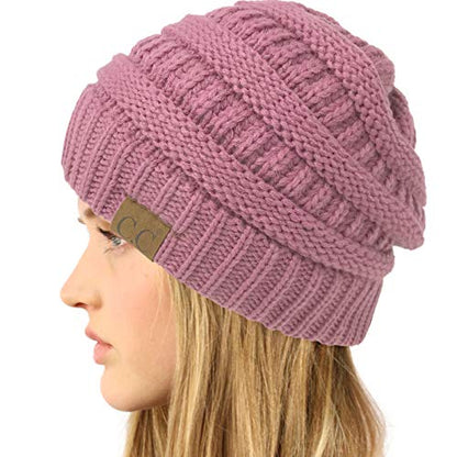 CC Classic Winter Fall Trendy Chunky Stretchy Cable Knit Beanie Hat - color: Solid New Lavender