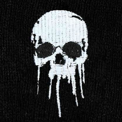Black Beanie Hat for Men Women Embroidered Knit Winter Beanies Cap - color: Skull