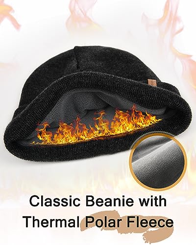 FURTALK Mens Winter Fleece Lined Knit Cuffed Beanie - color: Dark Grey