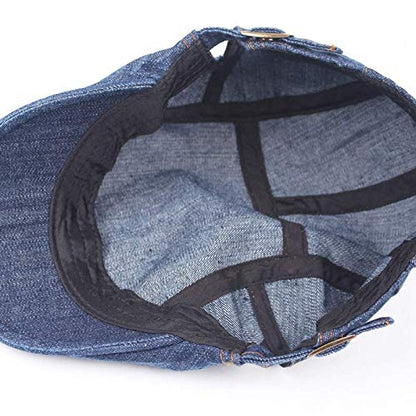 Quanhaigou Unisex Denim Newsboy Hats Flat Ivy Gatsby Cabbie Driving Berets Hat Cotton Dad Cap for Men Women - color: Hat-blue