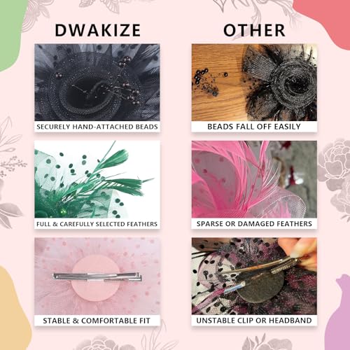 Fascinators Hats for Women – Tea Party & Kentucky Derby Hats with Headband & Clip, Elegant Church Wedding Headpiece - color: Black