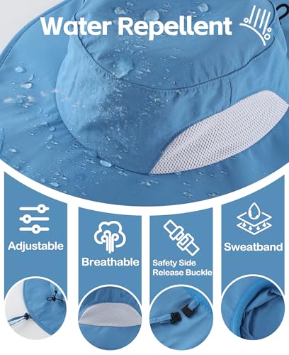 Home Prefer UPF50+ Mens Sun Hat Wide Brim Fishing Hat for Men UV Protection Womens Beach Bucket Hat for Golf Hiking Gardening - color: Blue