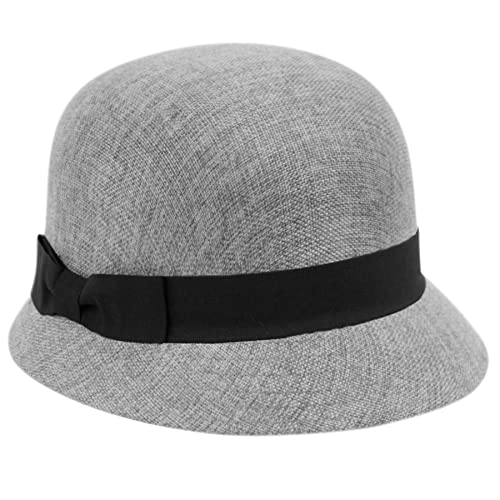 Women's Gatsby Linen Cloche Hat with Lace Band and Flower - color: Cl2696 Gray