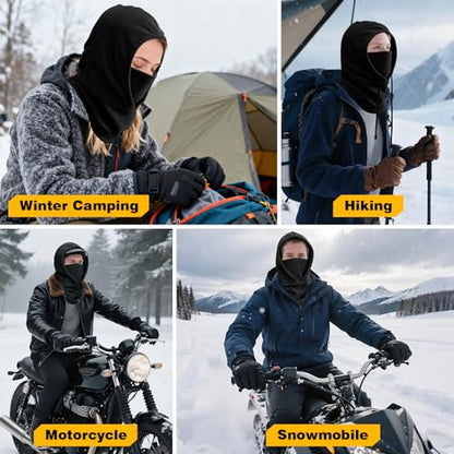 Winter Balaclava Ski Face Mask: Men Women Warm Windproof Face Cover Hat - color: Black-lined