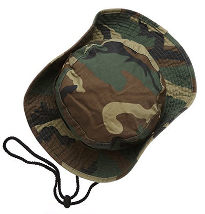 Summer Outdoor Boonie Hunting Fishing Safari Bucket Sun Hat with Adjustable Strap - color: Woodland Camo, size: Large-X-Large