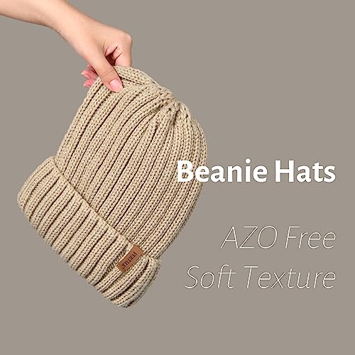 Fleece Lined Beanie Cable Knit Chunky Beanies Womens Snow Cap - color: Khaki