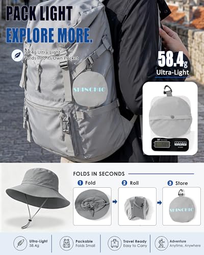 Water-Resistant UPF 50+ Sun Bucket Hat Packable Brimmed for Women Men - color: Grey