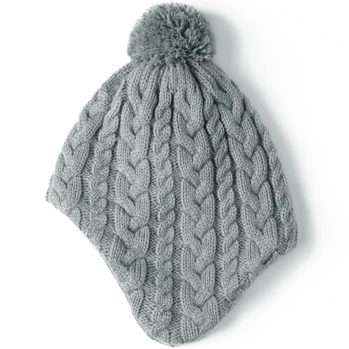 Duoyeree Kids Beanie Dinosaur Pom Pom Knit Winter Hat Fleece Lined for 1-7T - color: Ac-grey, size: 2-4T