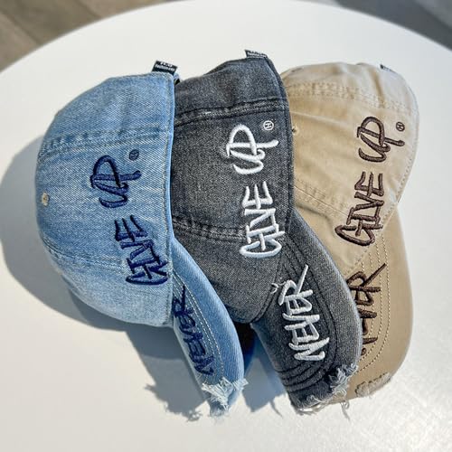 Never Give Up Embroidered Distressed Cap, Snapback Baseball Hat for Men & Women, Adjustable Dad Hat, Casual Outdoor Cap - color: Khaki+burgundy