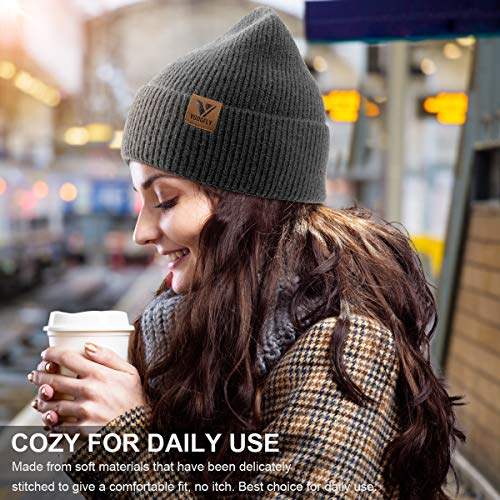 Vgogfly Beanie Men Slouchy Knit Skull Cap Warm Stocking Hats Guys Women Striped Winter Beanie Hat Cuffed Plain Hat - color: Dark Grey