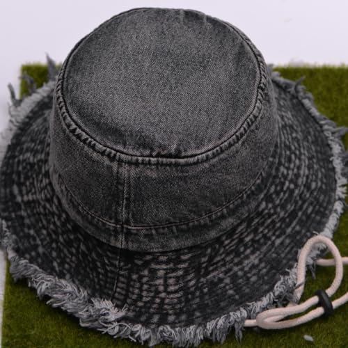 Cotton Denim Distressed Bucket Hat, Sun Hat, Hat for Men and Women - color: Blu28