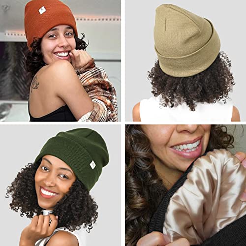 YANIBEST Satin Lined Beanie for Women, Reduce Frizz Winter Hats - color: Lavender Purple