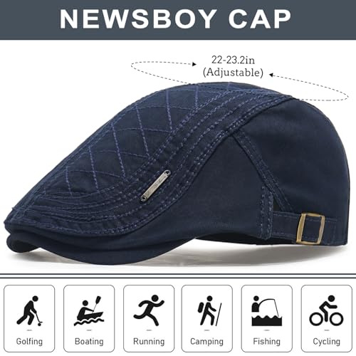 Initlove Mens Newsboy Cap Cotton Ivy Hat Beret Hats for Driving - color: A Navy