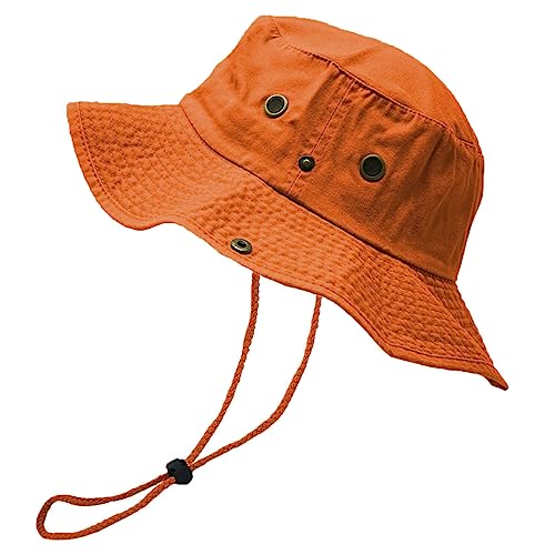 Glory Max Washed Cotton Bucket Hat with Chin Strap Fishing Sun Safari Boonie Cap - color: Orange, size: Large-X-Large