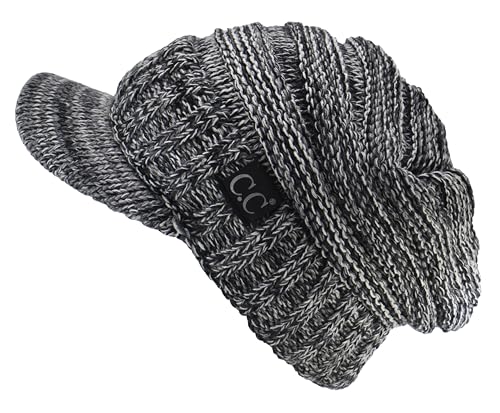 C.C Trendy Warm Oversized Chunky Soft Oversized Ribbed Slouchy Knit Hat with Visor Brim - color: Black Mix