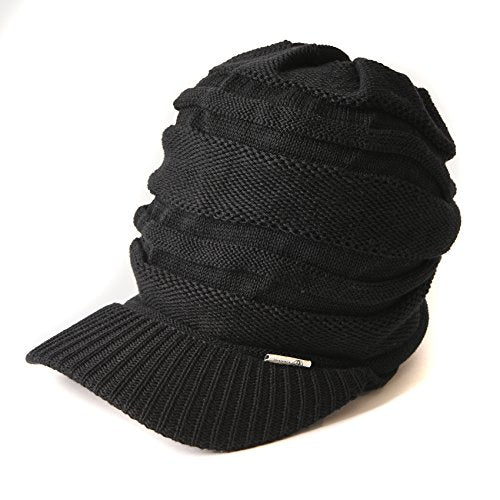 CHARM Mens Brimmed Knit Beanie Hat - color: Black