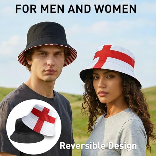 Reversible National Flag Bucket Hat Packable Sun Hat for Men Women Soccer Fan Fisherman Hat for Outdoor Travel Beach - color: England Flag