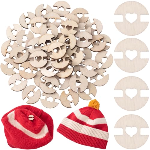 50pcs Wooden Hat Pom Poms Buttons, 20mm, Light Brown - color: Light Brown-A-50pcs