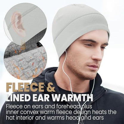 Skull Cap for Men Women Unidirectional Moisture Absorption & Sweat Wicking Quick-Dry Running Hat Beanie, Thermal Helmet Liner - color: White