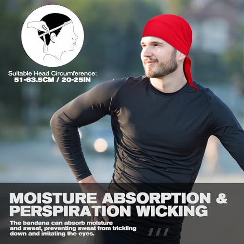 YANIKY Bandanas Skull Caps for Men, Do Rag Women Breathable Helmet Liner - color: Red