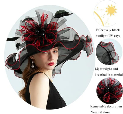 Women Organza Derby Hat Fascinator Tea Party Wedding Church Derby Hat Fascinator Hats Dual-use - color: 02b Black