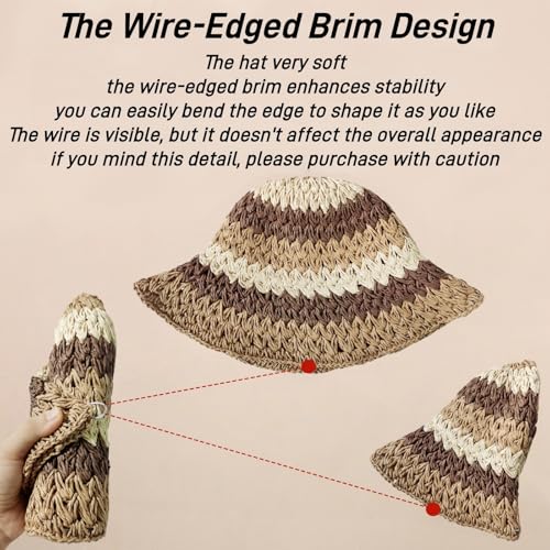 Floppy Big Beach Straw Hats for Women Foldable Summer Wide Brim Packable Sun Hat Womens Travel Straw Fedora Hat - color: Floral-5