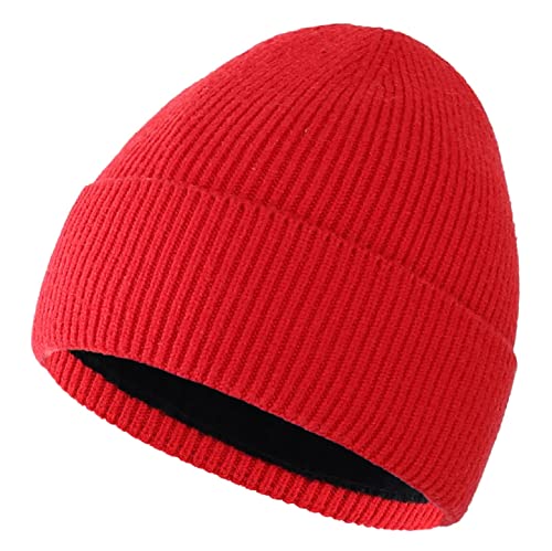 Connectyle Kids Beanie Hat Warm Winter Hats for Boys Girls Fleece Lined Knit Kids Hat for Ages 1-5 - color: Red