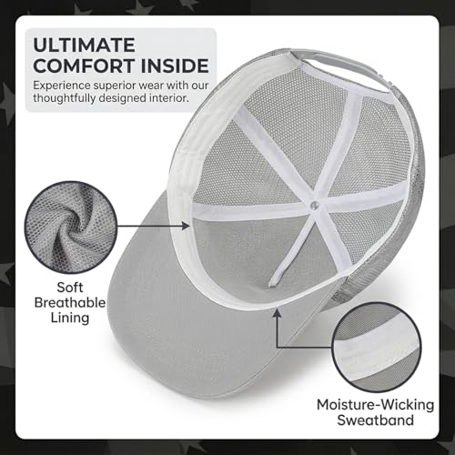 BROMZ Kids Youth American Flag Trucker Hat Flat Bill, Breathable Mesh Back Snapback Baseball Cap for Boys Girls 5-15 Years - color: Gray/White Flag