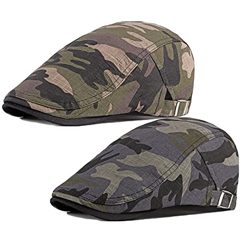 2 Pack Men's Cotton Flat Cap Ivy Gatsby Newsboy Hat - color: U