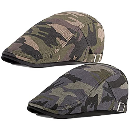 2 Pack Men's Cotton Flat Cap Ivy Gatsby Newsboy Hat - color: U