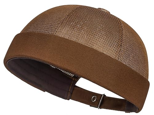 DIYDECAL Mens Mesh Brimless Cap,Summer Skullcap Docker Beanie Hat - color: Coffee