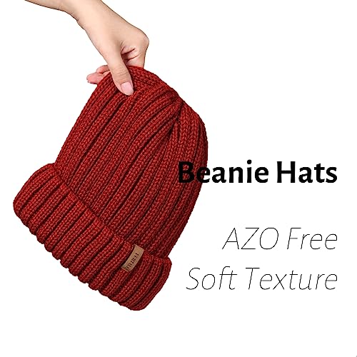 Fleece Lined Beanie Cable Knit Chunky Beanies Womens Snow Cap - color: Wine Red