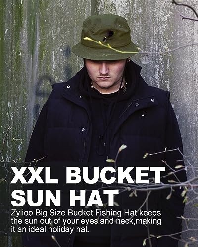 Zylioo XXL Bucket Hat for Big Heads, Reversible Fishing Sun Hat - color: Black-army Green, size: Large-X-Large