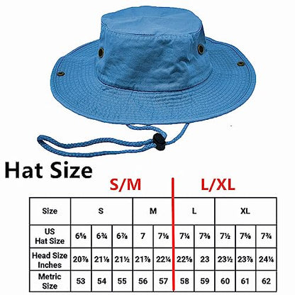 Glory Max Washed Cotton Bucket Hat with Chin Strap Fishing Sun Safari Boonie Cap - color: Baby Blue, size: Small-Medium