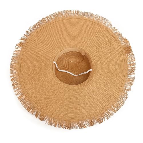 Womens Mens Wide Brim Straw Panama Hat Beach Sun Hat Summer Wide Brim Straw Roll up Hat Fisherman's UPF 50 - color: Beige 1