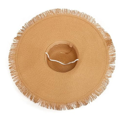Womens Mens Wide Brim Straw Panama Hat Beach Sun Hat Summer Wide Brim Straw Roll up Hat Fisherman's UPF 50 - color: Beige 1