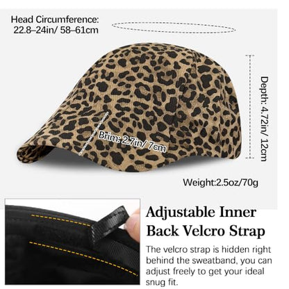 Stylish Newsboy Cap Soft Foldable Flat Cap for Big Heads - color: Khaki Leopard