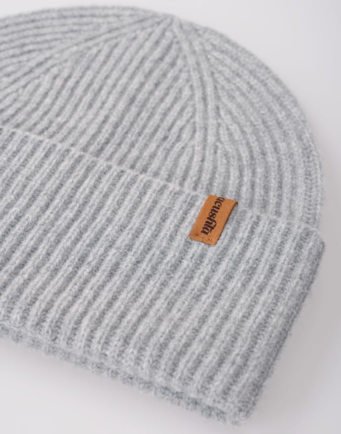 ACUSHLA 100% Merino Wool Beanie for Men & Women Knit Winter Hat Skull Cap - color: White Gray, size: Medium-Large