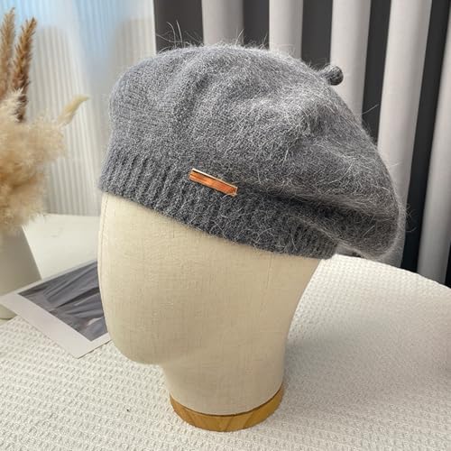 Yanmucy Beret Hat Women Girl, Fluffy Knitted French Beret Warm Classic Beanie Hats Cap for Ladies Men Winter Autumn - color: Deep Grey