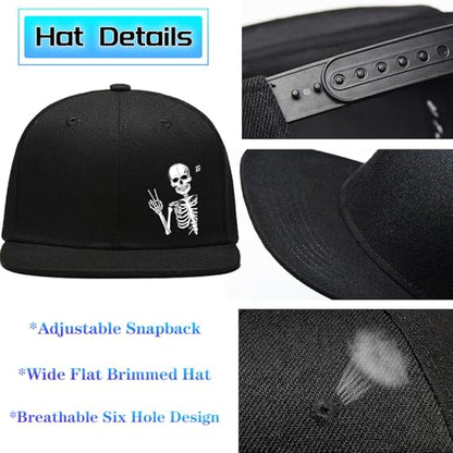 Snapback Hats for Men Flat Bill Brim Hats for Men Skeleton Skull Fitted Hat for Mens Black Baseball Hat Hip Hop ﻿ - color: Skeleton