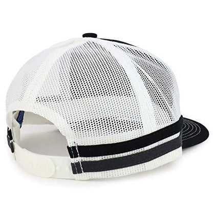 Trendy Apparel Shop Two Striped Flatbill Snapback Trucker Mesh Cap - color: Black Grey Steel